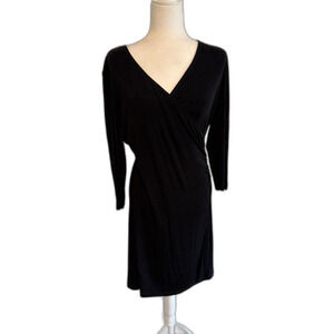 Chico's Traveler's | Black Faux Wrap Midi Dress Chico's Size 1 US Size 8 Medium